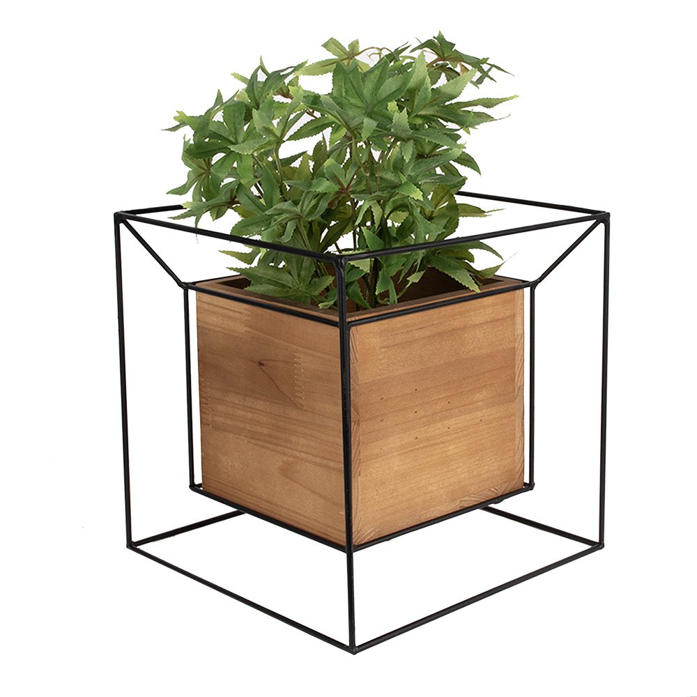 Support pour plantes - Noir - Fer/Bois