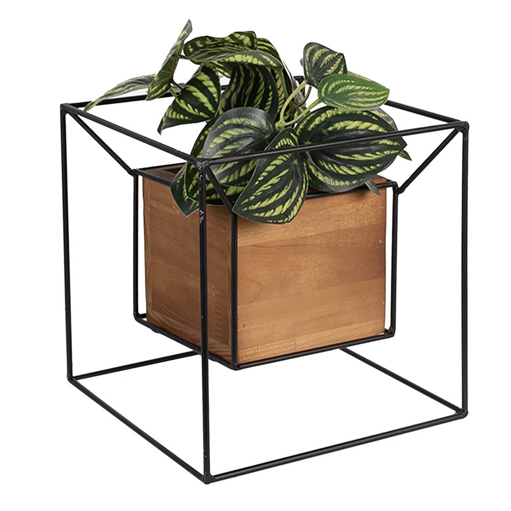 Support pour plantes - Noir - Fer/Bois