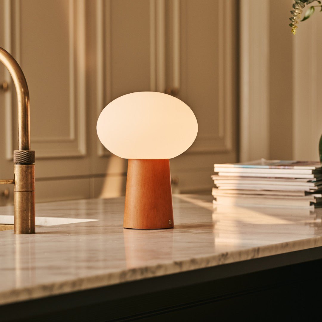 Lampe à poser - sans fil - Bois et Verre givré