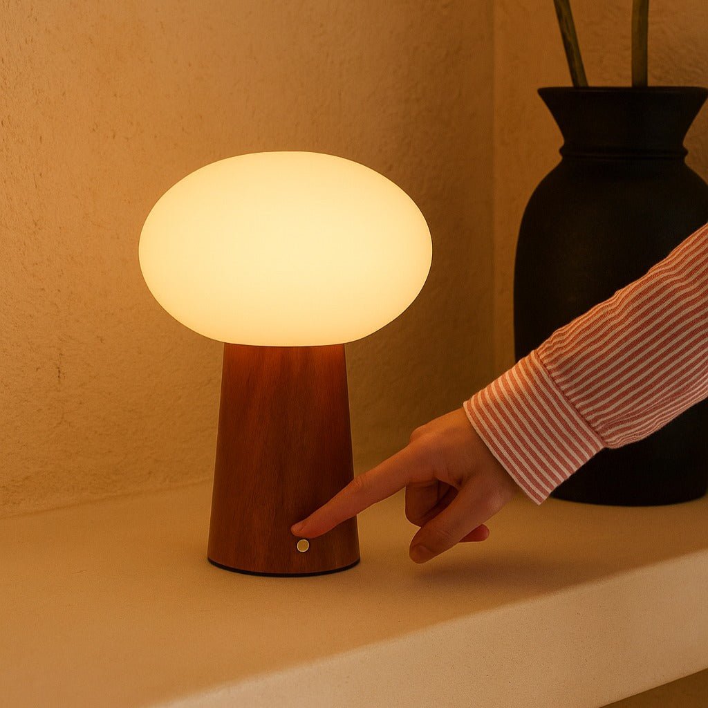 Lampe à poser - sans fil - Bois et Verre givré