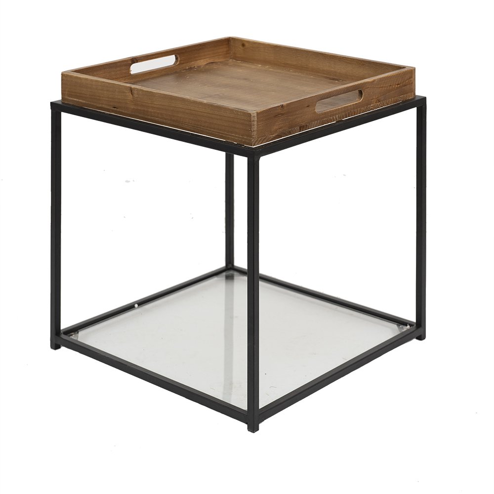 Table d'appoint avec Plateau - Marron/Noir - Fer/Bois