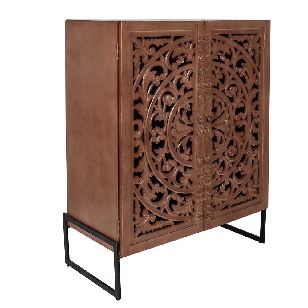 Armoire murale portes sculptées - Bois Brun