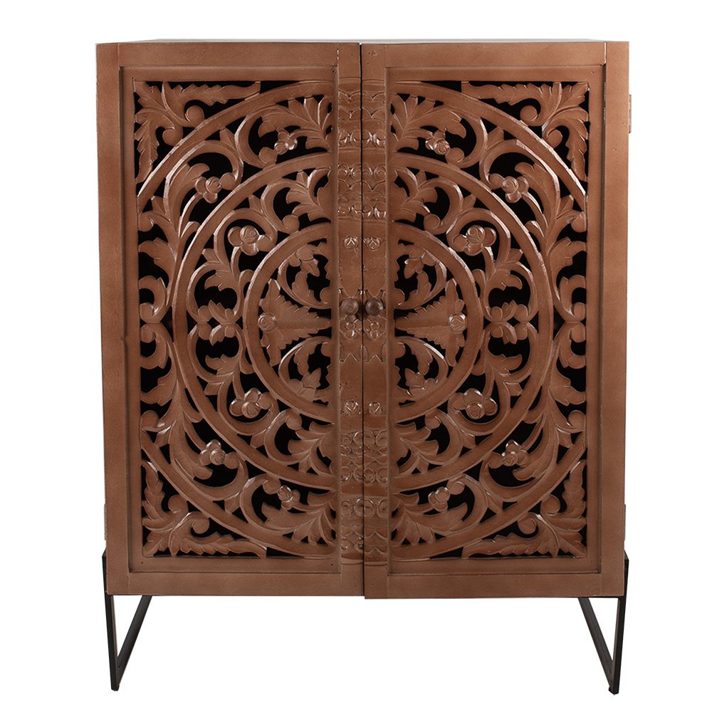 Armoire murale portes sculptées - Bois Brun