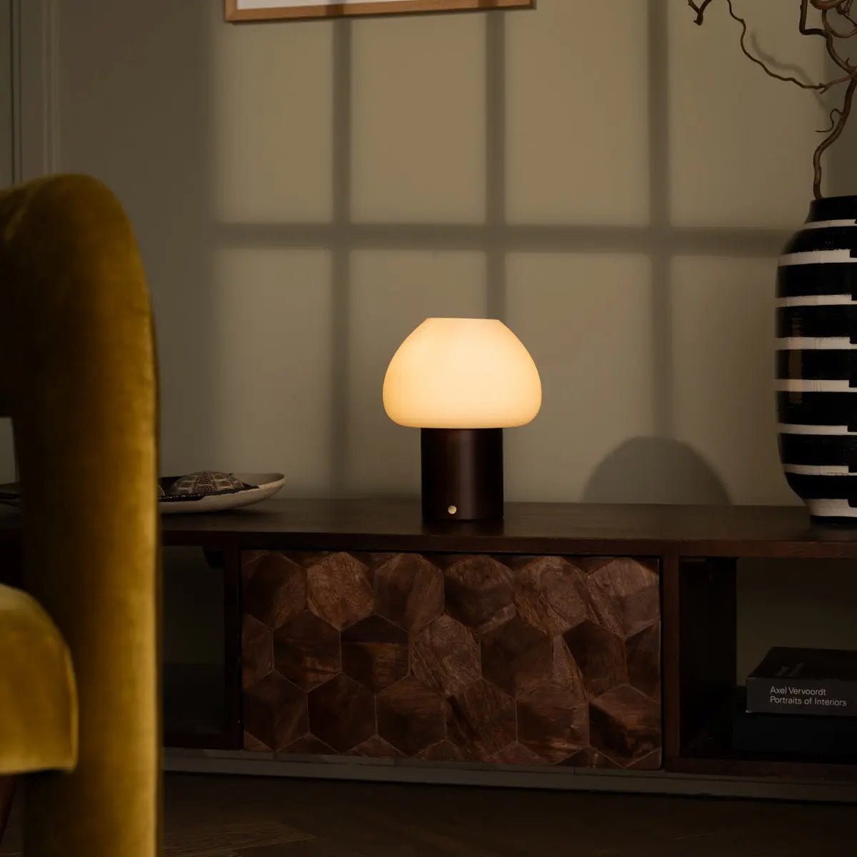 Fynn Dark Brown Wooden Lamp – Rechargeable and Dimmable Light