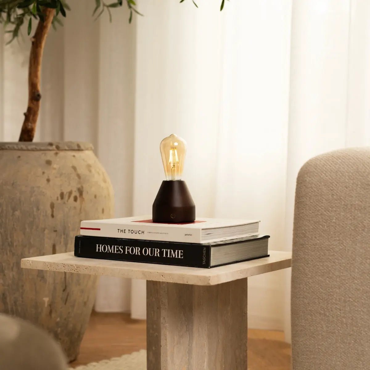 Lampe de table LED rechargeable sans fil - marron foncé